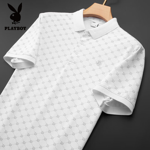 Playboy (PLAYBOY) European polo shirt men's short-sleeved lapel t-shirt 2025 new summer trendy European station half-sleeved top Paul shirt white [HY6624] XL (weight 130-150Jin [Jin equals 0.5 kg])
