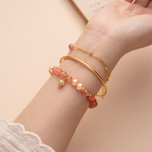 Baoxin Fanrui BOSFRU Bingpiaonan Red Bracelet Women's Natural Authentic Pink Pearl Beaded Bracelet Exquisite Gift Light Luxury Jewelry Cultural Toy Tulip Bingpiaonan Red Bracelet Bracelet Length 17cm