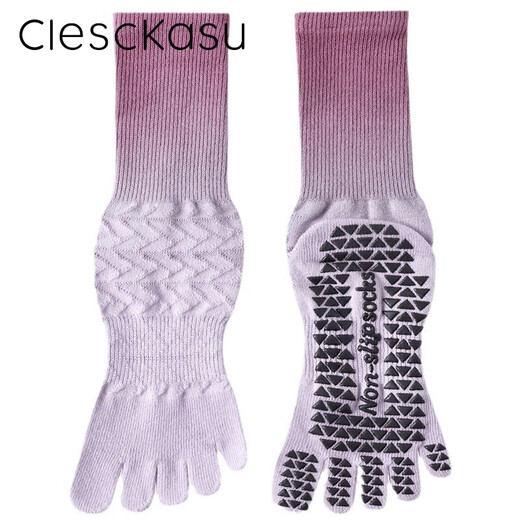 ClescKasu yoga five-finger socks women's mid-calf suspender-dyed Pilates socks gradient non-slip sports fitness cotton finger socks maple leaf purple pink one size