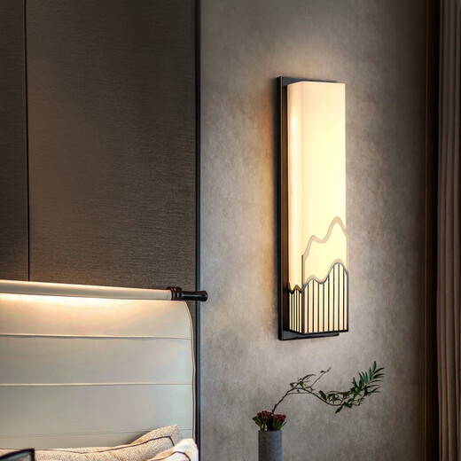 Qianzhang Lamp New Chinese style full copper marble wall lamp door courtyard exterior wall outdoor bedroom study background wall bedside living room Zhongshan Height 100CM * Width 15CM Black rubbed gold B style