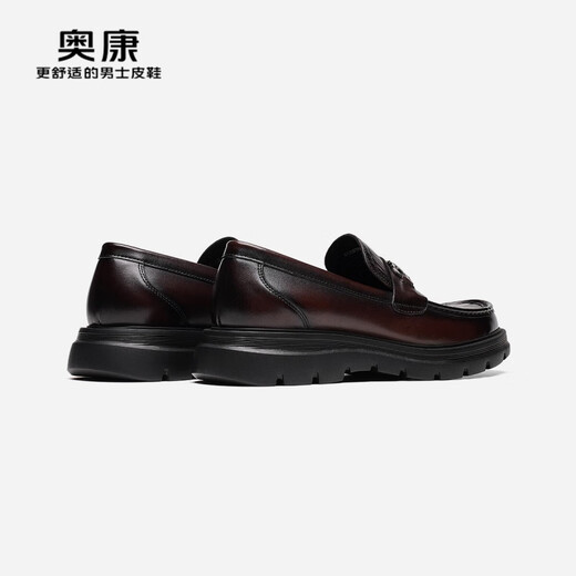 奥康（Aokang）官方男鞋 春秋季石头纹休闲皮鞋马衔扣舒适乐福鞋【门店发货】 棕色 6241614069 38