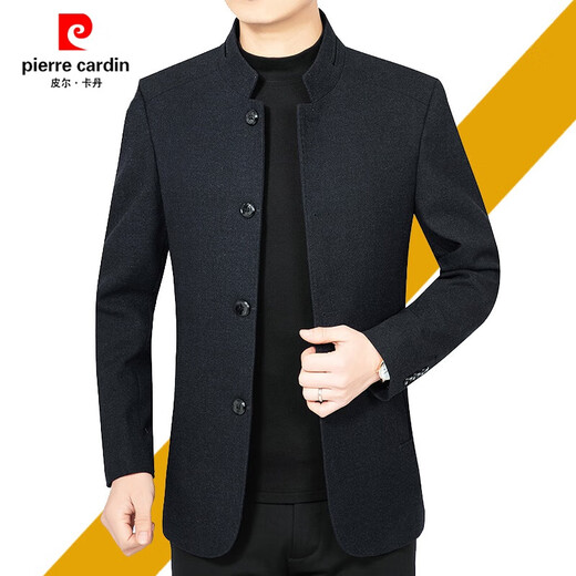 Pierre Cardin woolen jacket for middle-aged men 2025 spring and autumn new men's casual daddy wool woolen jacket tunic black gray four buttons M 170 size (90-115Jin Jin equals 0.5 kg)