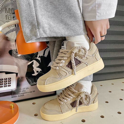 
Bisi sheep shoes men's new spring ins college style sports shoes versatile thick sole height-enhancing moral training shoes casual couple bread shoes 9920 khaki 38