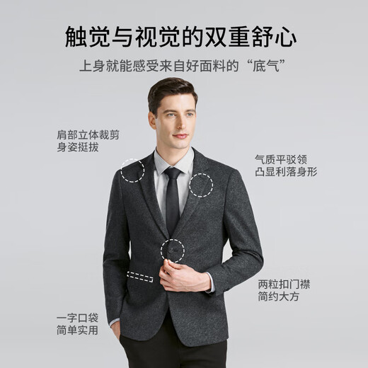 SHANSHAN杉杉西服男秋冬季厚款含羊毛商务休闲中青年男士西装外套职业正装 SSI233382729灰色 48 /175【建议110-130斤】