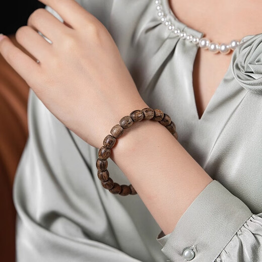 Su Xiaobei natürlicher Dala getrockneter Agarholzschaufel Bracelet Armband Herren 99 sinkend schwarzöl alte Materialkunst Alte buddhistische Perlenarmband Frauen Geschenk DTL9902 (Dala getrockneter Agarholz 9x9mm Eimer Perlen)