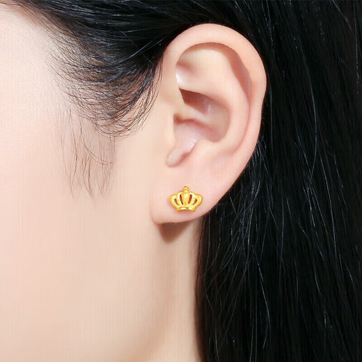 Liuguifu Jewelry Gold Earrings Crown Pure Gold Earrings for Women BE0626 About 1.15g