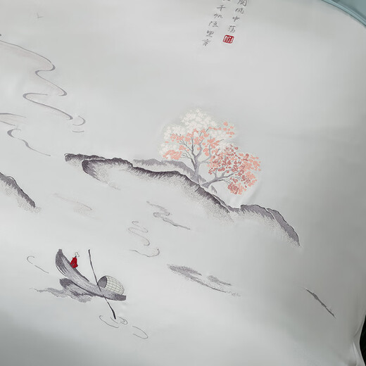 Shibeini High-End Sticked Seidenviertes Set 100% Mulberry Seiden Schwergewichtig 25mmi Home Textile Seide Bettwäsche Set Pfirsichblüte fließend Wasser 3881 [angepasst 5 bis 7-Tage-Versand] 2,0-Meter-Bettblatt Style [Quilt Cover 220x240]