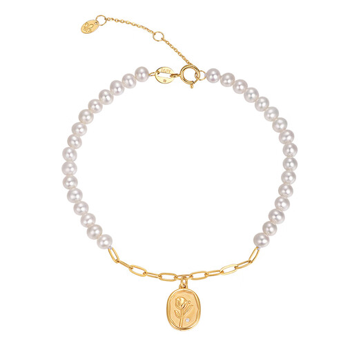 Laishen psychic 18K gold pearl diamond bracelet rose flower card gift 18K gold pearl bracelet about 16+3cm