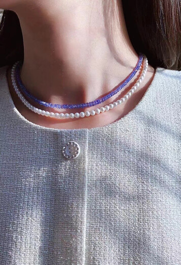 Dige tanzanite bead necklace blue gemstone clavicle chain glossy long chain female niche design gift about 2.3mm