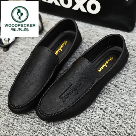 
Woodpecker men's love bean shoes for men to work 2025 spring and summer new soft leather wedding groom leather British casual shoes D838 brown 39