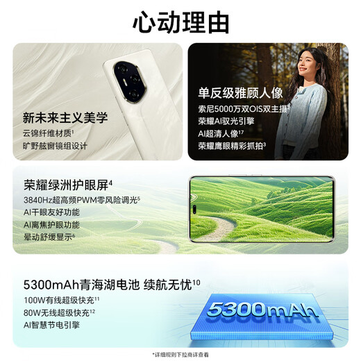 荣耀300 Pro 单反级雅顾人像 荣耀绿洲护眼屏 12+512 茶卡青 5G AI 新款 拍照手机 国家补贴