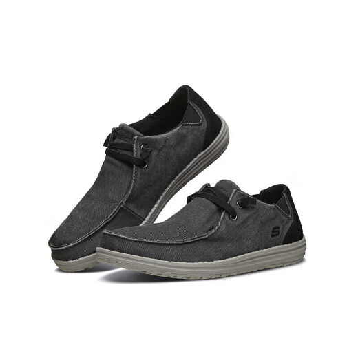 斯凯奇（SKECHERS）男鞋夏季帆布鞋商务休闲鞋复古低帮软底缓震一脚蹬板鞋66387