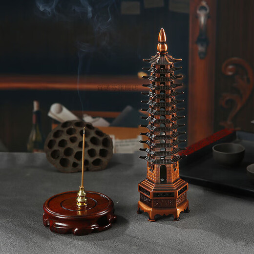 Inofen Wenchang Tower Line Incense Burner Home Indoor Vertical Incense Holder Sandalwood Agarwood Incense Furnace Antique Aromatherapy Furnace Ornaments Wenchang Tower Incense Burner (With Gourd Incense Plug Color Random)
