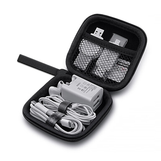 OLYSON移动硬盘数据线收纳盒耳机收纳包保护套充电器U盘盾ccd大小多功能数码订定制LOGO充电宝随身便携袋 PU布黑  长方形13×9cm