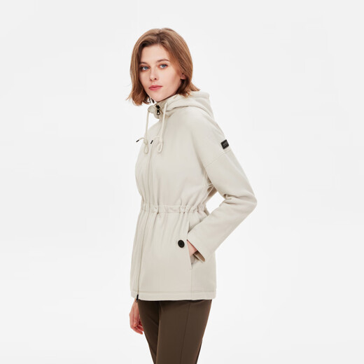 AIGLE full zipper fleece jacket POLARTEC outdoor warm lock hooded girl dark mink apricot color BE653 38 (165/88A)
