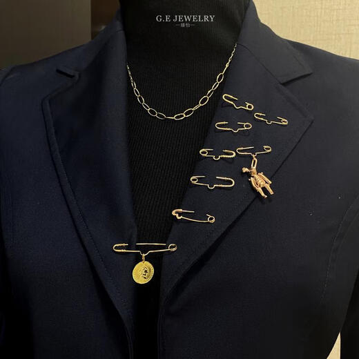 Yan's 18K gold brooch accessories corsage pin 75 paper clip multi-purpose pendant sweater dress with high quality 18K yellow (light yellow) 30mm diamond brooch accessories (pendant not included)