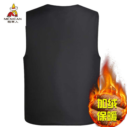 稻草人（MEXICAN）秋冬季中老年人男士棉马甲加绒加厚毛内胆坎肩马夹保暖爸爸装背心 [四口袋带拉链升级版]黑色 XL(建议85-110斤)