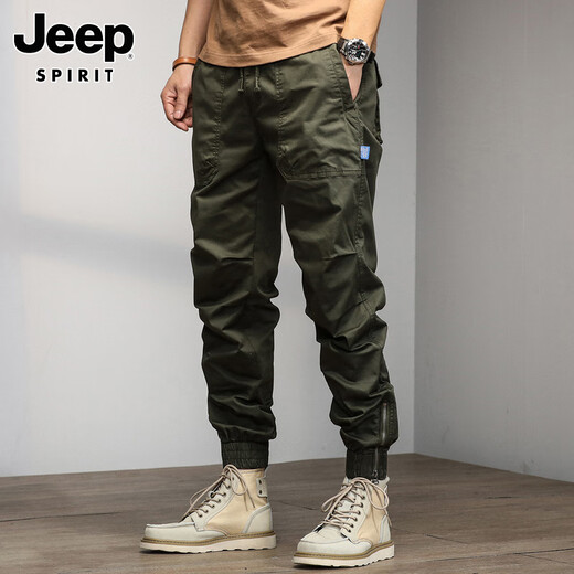 Jeep Spirit Casual Hosen für Männer Winter plus Samt verdickte Jugendsporthosen lose Krawatten Arbeitspants lange Hosen für Männer 679 Khaki plus Velvet 32