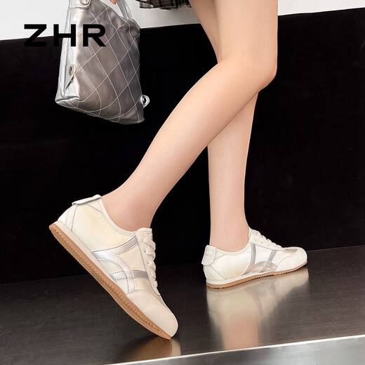 ZHR Moral Trainingsschuhe Damen Retro Weiche Sohle Low-Top Damenschuhe Sport Pendeln Freizeitschuhe Damen EJ55 Reissilber 38