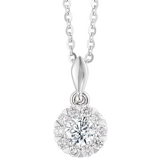 VR I Rui Ai sparkling round diamond pendant necklace surrounded by 1 carat effect, cultivated real diamonds, super beautiful and super flash gift to girlfriend, white 18K gold pendant (with silver chain) in stock, main diamond 25 points