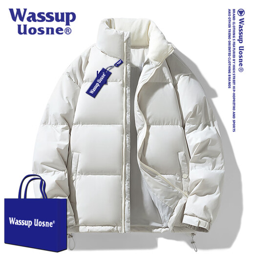 WASSUP UOSNE官方潮牌羽绒服男女款冬季美系免洗PU皮90鸭绒派克服飞行员外套男 9221活力粉（90%鸭绒） M （建议120-145斤）