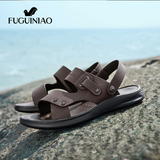 Fugui Vogel mittleren Ledersandalen im mittleren Alter der Herren lässige Outdoor-Dual-Gebrauch-Hausschuhe echte Lederweiche Sohle Beachschuhe Daddy Schuhe Outdoor Wating Schuhe braun (13117) 38