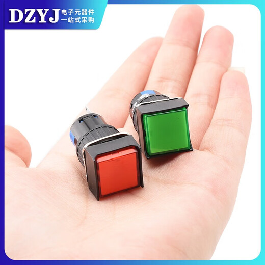 DZYJ push button switch LA16 with light point reset self-locking square rectangular round start power button 16mm green rectangular (self-resetting) No Specifications