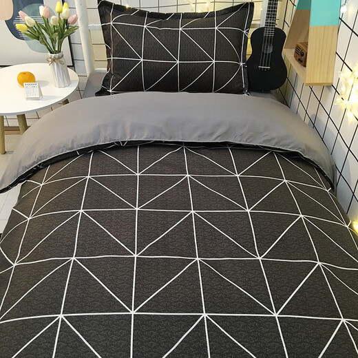 Derenxin Home Textiles Student dormitory quilt quilt set quilt cover bed sheet pillow cover pillow core mattress quilt core full set six-piece set multi-piece set combination dormitory upper and lower bunk single bed three-piece set Gentleman 1.0m bed six-piece set [three-piece set + pillow core + cotton pad + quilt core 5Jin [Jin equals 0.5 kg]]