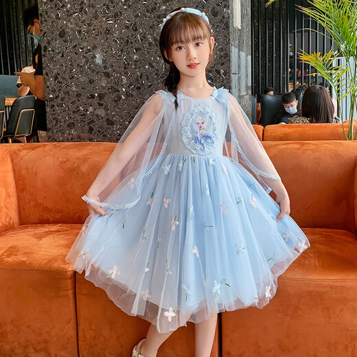
Anneyol Snow White Skirt Frozen Girls Summer Dress Medium-Grand Children's Baby Spring and Autumn Puffy Gown Skirt A841 Blue 130