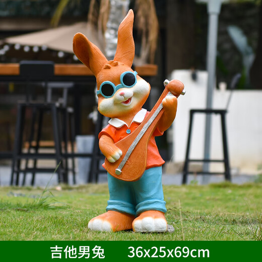 Yi Mingyuan Garden Cartoon Rabbit Fiberglass Sculpture Floor-standing Decorative Ornaments Kindergarten Outdoor Garden Courtyard Landscaping Layout Sunglasses Guitar Male Rabbit