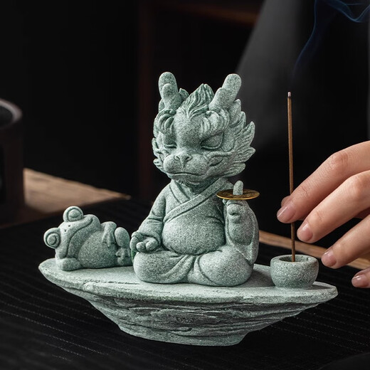 Lucky Dragon Tea Pet Decoration Color Changing High-End Green Sandstone Tea Table Tea Table Tea Set Feng Shui Decoration Crafts Master Shenlong One Finger Makes Money