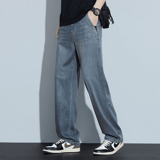 Jeanswest High-End Tensil Jeans Herren Sommer Dünne amerikanische Modemarke Retro losen lässigen, häufigen langen Hosen mit weit langen Hose 3019 Retro Blau [winziger dünner Stil] 30
