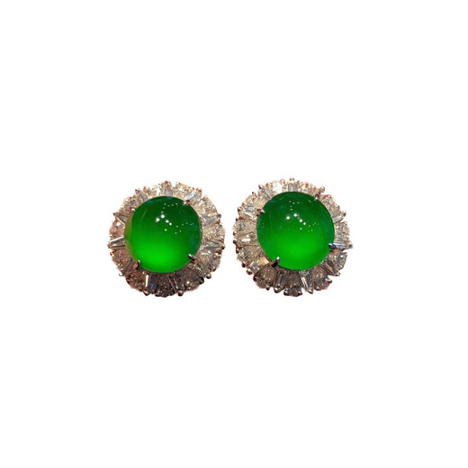 Langmai ice Zhengyang green jade earrings 18k inlaid earrings genuine optimized egg surface full green earrings