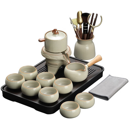 Shangyanfang Lazy Stone Mill Tea Set Single Household Tea Maker Rotating Water Automatic Kung Fu Teapot Tea Cup Tea Set Three-piece Set 4 Ru Kiln Automatic Tea Set 3 Heads