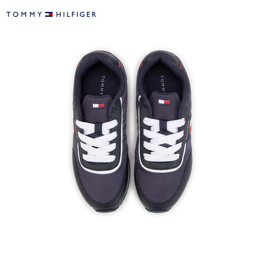 Tommy Hilfiger Kinderkleidung Herren-Farbblocking gestreiftes Gurtband Retro Casual Schuhe Sportschuhe Laufschuhe Reisschuhe Th100944 Marine Blue 695 35
