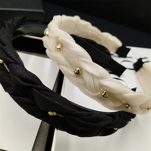 Two Worlds Happy Black Hairband Women's Silk Twist Braided Hairpin Going Out Women's High-Level Hairband Headwear Non-Slip Toothed Headband Black