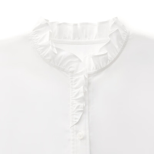 Gloria women's high-end ruffled light luxury long-sleeved stand-up collar white shirt shirt 1E1C3E050 03W original white XS