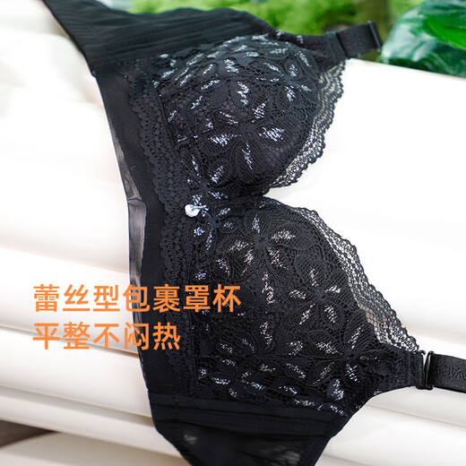 夏.娃.之.秀内衣女小胸聚拢蕾丝文胸收副乳防下垂外扩包容轻奢上托胸罩3923 黑色 80B /36B(薄杯约1CM)