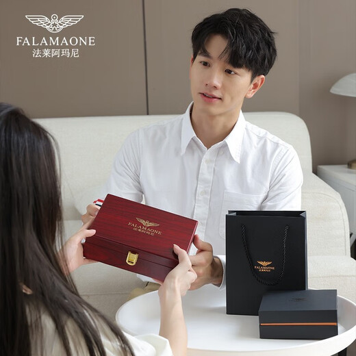 法莱阿玛尼（FALAMAONE）品牌男士钱包真皮长款皮夹牛皮钱夹卡包生日高端礼物送老公爸爸 专柜礼盒/QB202-3/长款 商务风