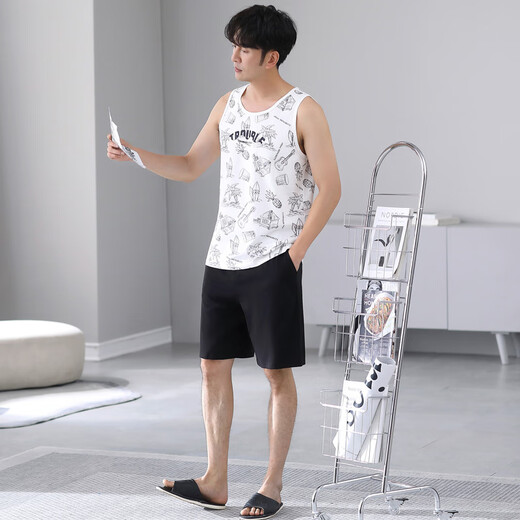 
Modal pajamas men's summer new style modal sleeveless vest casual simple large size dad's home clothes can be worn outside suit 1049 white XL 140-160Jin [Jin equals 0.5 kg]