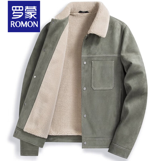 ROMON Suede Jacket Men's Short Warm Autumn and Winter New Cotton Thickened Casual Woolen Wool Jacket Men Khaki 2339 Cotton Style M