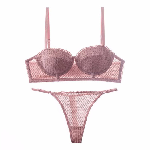 Victoria Palace Sexy Push Up Half Cup Bra Set French Soft Wire 1/2 Cup Thin Cotton Small Breast Push Up Bra Set Skin Pink S