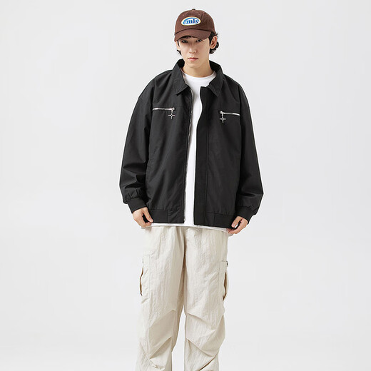 Dingfengbaoluo American high street jacket men's autumn and winter trendy brand loose lapel jacket casual top YM9952 black L