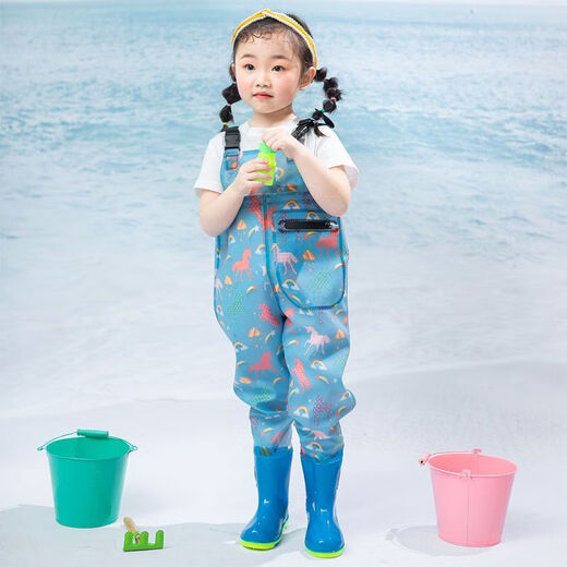 Shanye children's water play one-piece waders kindergarten waterproof clothes for catching the sea children's rain boots men and women fishing rain pants beach children's yellow overalls 24 yards/30 (shoe inner length 16cm)