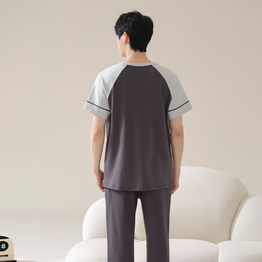 莫代尔2025新款男士睡衣纯棉夏季款短袖宽松大码休闲可外穿家居服 01N13601男 休闲家居[拼接+暗绿] XXL [140-160斤]