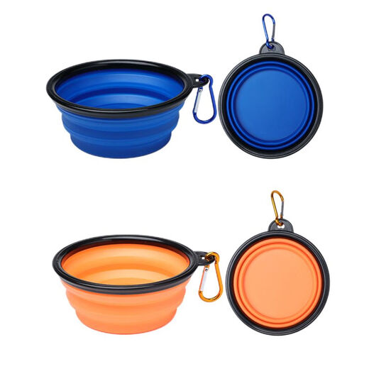 Junkiss Pet Folding Bowl Dog Silicone Dog Bowl Outdoor Travel Portable Drinking Bowl Cat Food Bowl Orange + Blue 2 Pack Small Dogs (350ML)