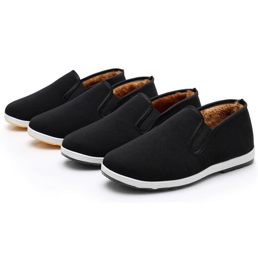 Old Beijing cloth shoes men's winter velvet thickened warm cotton shoes men's slip-on soft-soled work shoes anti-slip shoes for the elderly black-soled cotton shoes 40