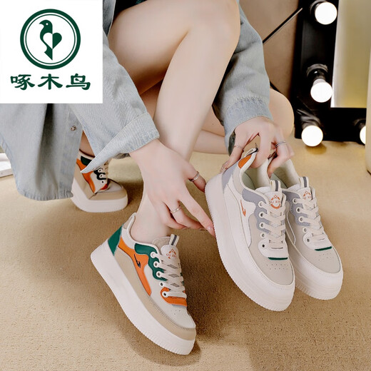 
Woodpecker genuine leather breathable soft sole shoes for women 2025 new fashionable and versatile flat shoes for women for women Q1656 khaki [normal style] 35