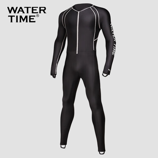 WATERTIME wetsuit, men's jellyfish suit, snorkeling suit, sun protection, waterproof, cold-proof one-piece long-sleeved swimsuit, swimming and surfing equipment, black M (height 165-170, weight 55-60kg)