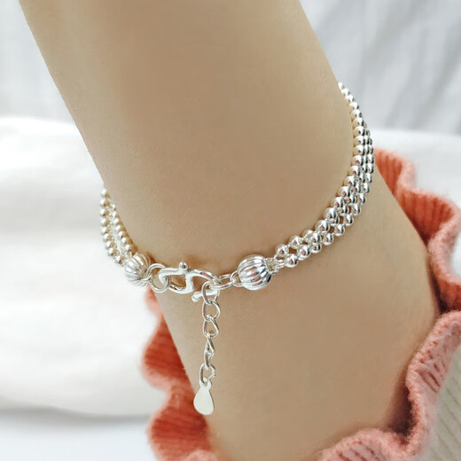 DL 1998 Fat Donglai same style multi-ring bracelet transfer beads silver bracelet women's silver s990 three-layer multi-circle small round beads bracelet three three-circle style 99 silver (16-18cm hand circumference)